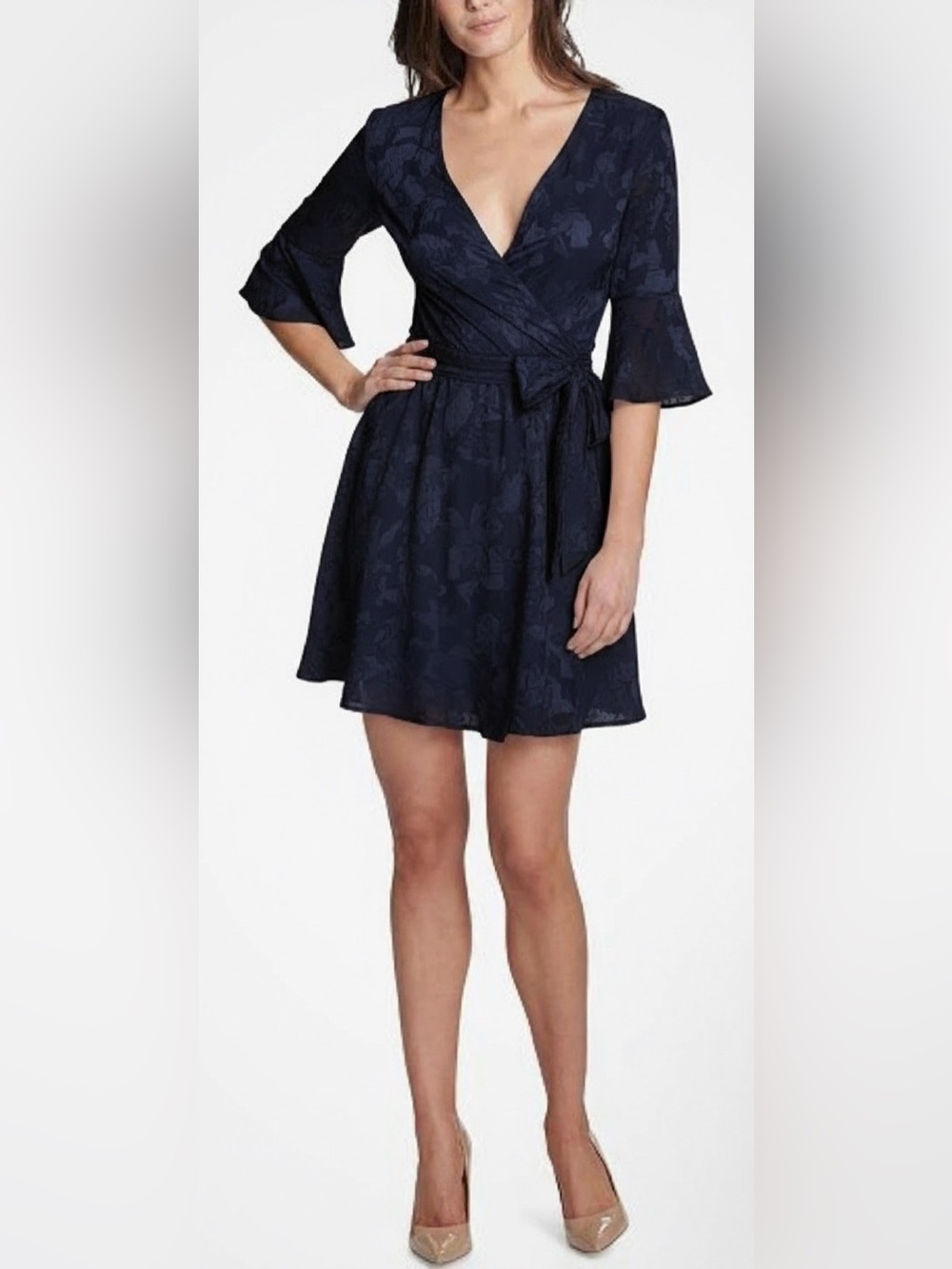 Kensie Navy Floral Lace Wrap Dress with Tie Waist Size 6 NWT